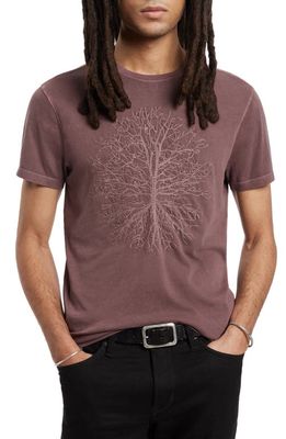 John Varvatos Peace Tree Embroidered Organic Cotton T-Shirt in Terra Brown