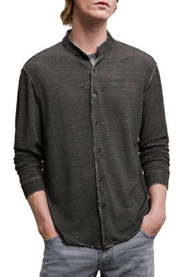 John Varvatos Regular Fit Band Collar Button-Up Organic Linen Shirt in Iron Grey