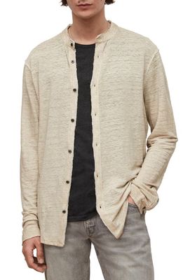 John Varvatos Regular Fit Band Collar Button-Up Organic Linen Shirt in Toast