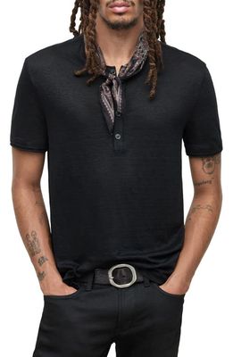 John Varvatos Regular Fit Short Sleeve Linen Henley in Black