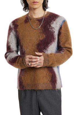 John Varvatos Rolante Abstract Mohair Blend Crewneck Sweater in Nutmeg