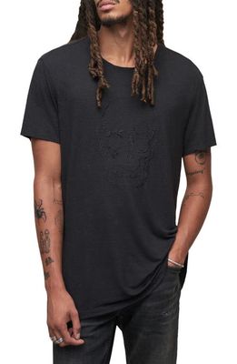 John Varvatos Skull Embroidered Linen & Modal T-Shirt in Black