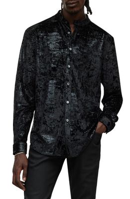 John Varvatos Slim Fit Crushed Velvet Button-Up Shirt in Black