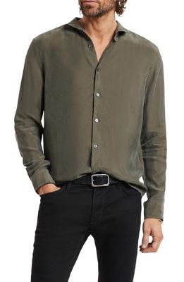 John Varvatos Slim Fit Cupro Blend Button-Up Shirt in Deep Olive