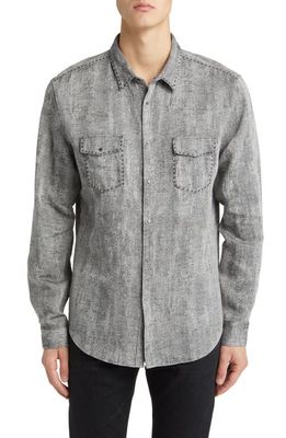 John Varvatos Studded Slim Fit Linen Blend Button-Up Shirt in Iron Grey