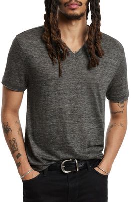 John Varvatos Wooster Regular Fit V-Neck Linen T-Shirt in Iron Grey