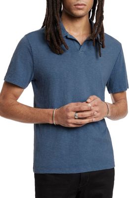 John Varvatos Zion Cotton Slub Johnny Collar Shirt in Dutch Blue