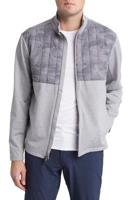 johnnie-O Godwin Mixed Media Quilted Knit Zip Jacket in Charcoal