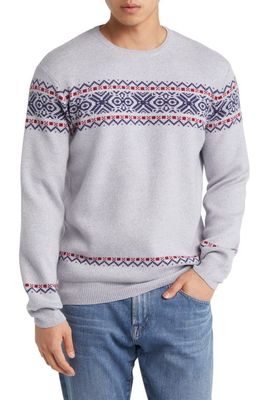 johnnie-O Shetland Fair Isle Wool Crewneck Sweater in Light Gray
