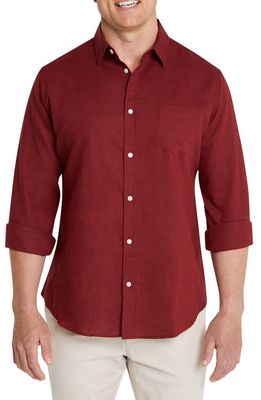 Johnny Bigg Anders Linen Blend Button-Up Shirt in Crimson