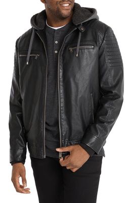 Johnny Bigg Danny Faux Leather Biker Jacket with Removable Knit Hood in Black