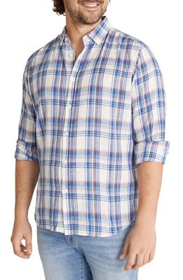 Johnny Bigg Eden Plaid Linen & Cotton Button-Up Shirt in Blue