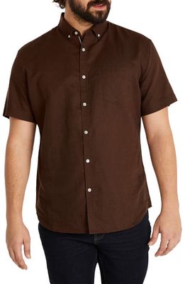 Johnny Bigg Fresno Solid Linen & Cotton Short Sleeve Button-Up Shirt in Cocoa