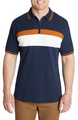 Johnny Bigg Kendall Chest Stripe Quarter Zip Cotton Polo in Navy