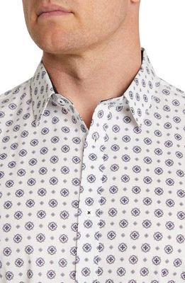 Johnny Bigg Regular Fit Medallion Print Stretch Cotton Button-Up Shirt in White