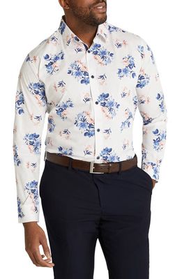 Johnny Bigg William Regular Fit Floral Stretch Cotton Button-Up Shirt in White/Pink/Blue