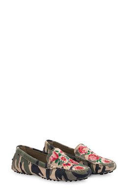 Johnny Was Floral and Camo Leather Moccasin in Sage Camo
