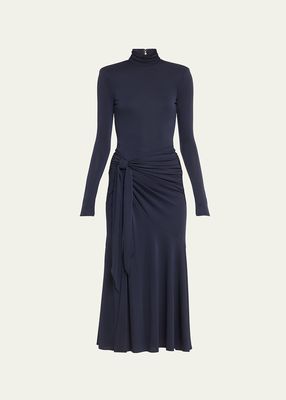 Johnson Mock-Neck Wrap-Skirt Midi Dress