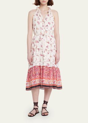 Johnson Sleeveless Floral Tie-Waist Midi Dress