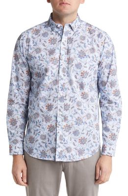 Johnston & Murphy Classic Fit Floral Paisley Cotton Button-Up Shirt in Sky
