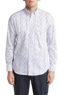Johnston & Murphy Classic Fit Martini Print Cotton Button-Up Shirt in White
