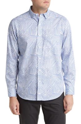 Johnston & Murphy Classic Fit Skull Print Cotton Button-Up Shirt in White/Blue