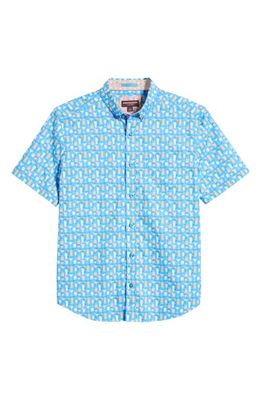 Johnston & Murphy Cocktail Print Short Sleeve Button-Down Shirt in Blue