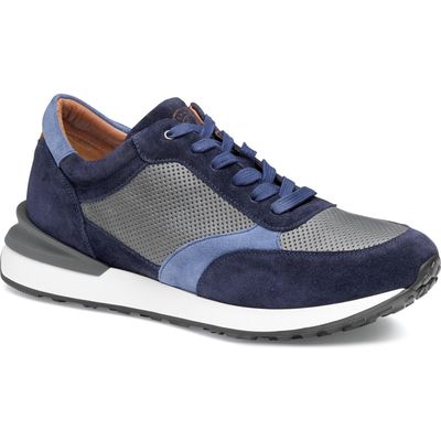 JOHNSTON & MURPHY COLLECTION Briggs Perfed Lace-Up Sneaker in Navy/Gray/Blue Italian Suede 