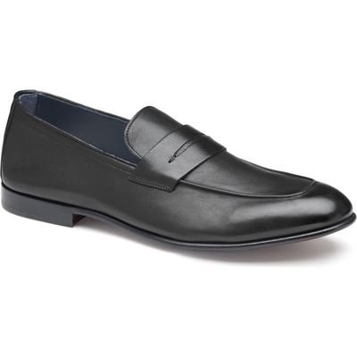 JOHNSTON & MURPHY COLLECTION Taylor Moc Toe Penny Loafer in Black Italian Calfskin 