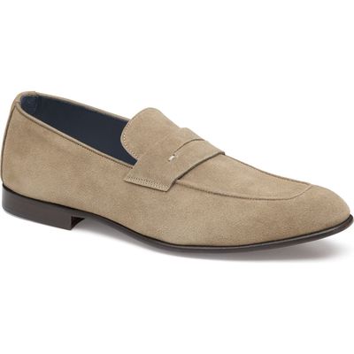 JOHNSTON & MURPHY COLLECTION Taylor Moc Toe Penny Loafer in Taupe Italian Suede 