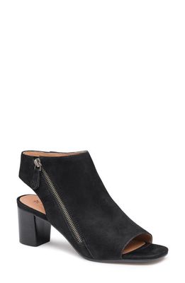 Johnston & Murphy Evenlyn Cutout Open Toe Bootie in Black Kid Suede