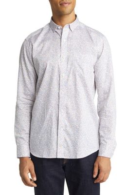 Johnston & Murphy Floral Cotton Button-Up Shirt in Tan Geo Petal