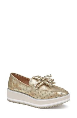 Johnston & Murphy Gracelyn Tassel Loafer in Gold Metallic Suede