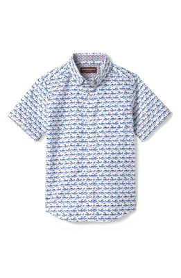 Johnston & Murphy Kids' Shark Print Short Sleeve Button-Down Shirt in White