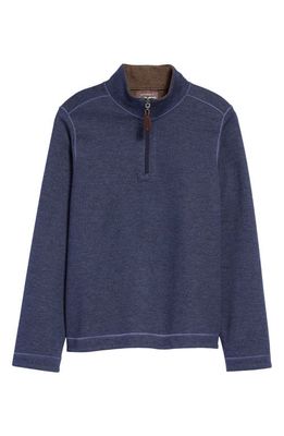 Johnston & Murphy Kids' Solid Reversible Quarter Zip Pullover in Navy/Brown