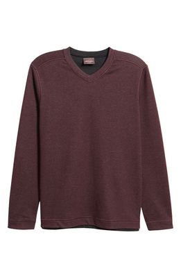 Johnston & Murphy Men's Reversible V-Neck Cotton Blend Sweatshirt in Port/Charcoal