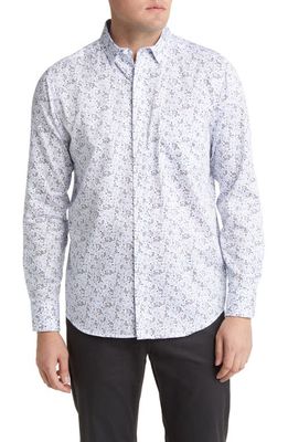 Johnston & Murphy Paisley Print Cotton Button-Up Shirt in White/Blue