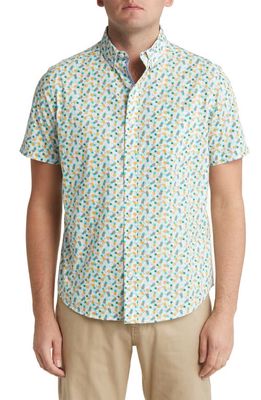 Johnston & Murphy Pineapple Print Short Sleeve Button-Down Shirt in White Multi