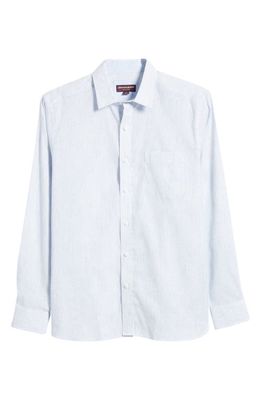 Johnston & Murphy Regular Fit Slub Stripe Cotton & Linen Button-Up Shirt in White/blue