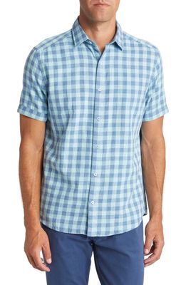 Johnston & Murphy Reversible Short Sleeve Cotton Button-Up Shirt in Mint Large Gingham