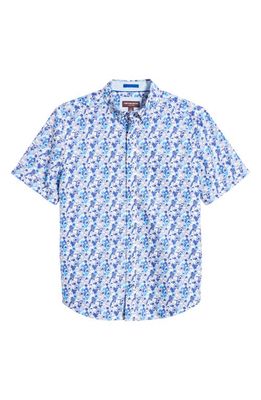 Johnston & Murphy Shark Mouth Print Short Sleeve Button-Down Shirt in Blue