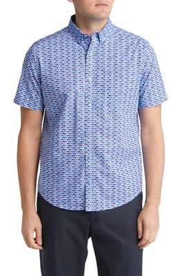 Johnston & Murphy Shark Print Short Sleeve Button-Down Shirt in Blue