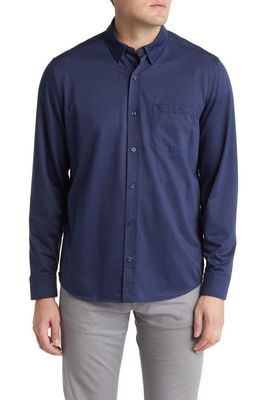 Johnston & Murphy XC Flex Cotton Knit Button-Up Shirt in Navy