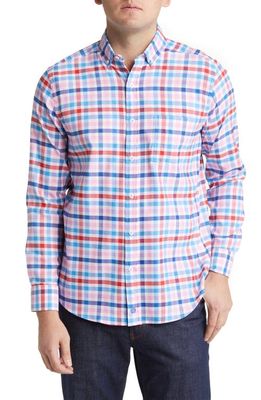 Johnston & Murphy XC4 Classic Fit Check Plaid Stretch Button-Down Shirt in Blue/Red