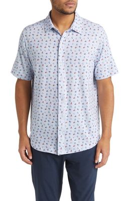 Johnston & Murphy XC4 Geo Print Performance Short Sleeve Button-Up Shirt in Navy