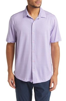 Johnston & Murphy XC4 Geo Print Performance Short Sleeve Button-Up Shirt in Pink