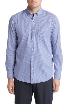 Johnston & Murphy XC4® Classic Fit Gingham Stretch Button-Down Shirt in Navy/White