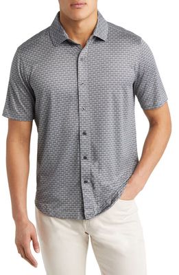 Johnston & Murphy XC4® Geo Print Performance Short Sleeve Button-Up Shirt in Black/Gray