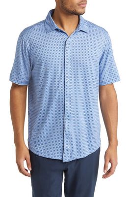 Johnston & Murphy XC4® Geo Print Performance Short Sleeve Button-Up Shirt in Blue