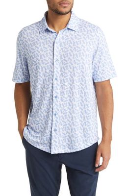 Johnston & Murphy XC4® Pineapple Print Performance Short Sleeve Button-Up Shirt in Light Blue